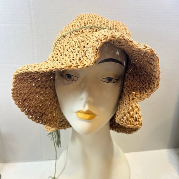 Steve Madden Crocheted Paper Straw Floppy Summer Sun Travel Hat Lightweight - Picture 2 of 15